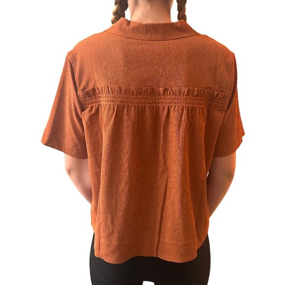 NWT Athleta Echo Top Button Quick Dry Breathable Boxy Retro 70s Burnt Orange - Picture 10 of 14